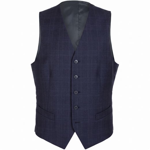 Mighty Navy Tonal Check Wool Dress Waistcoat-new online-Fifth Avenue Menswear