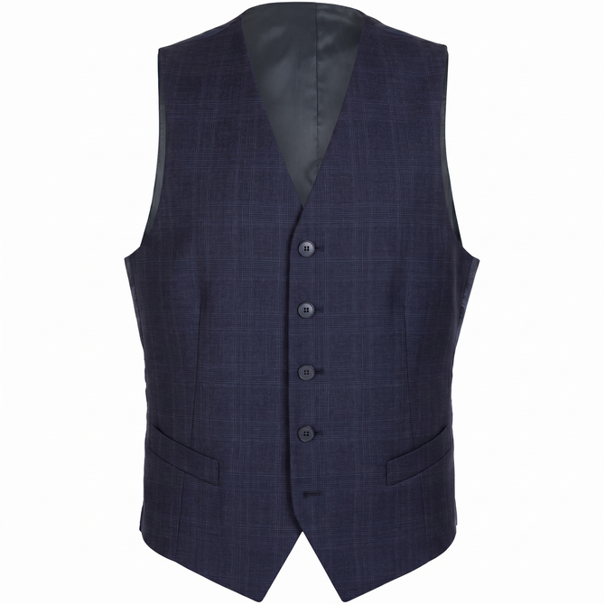 Mighty Navy Tonal Check Wool Dress Waistcoat