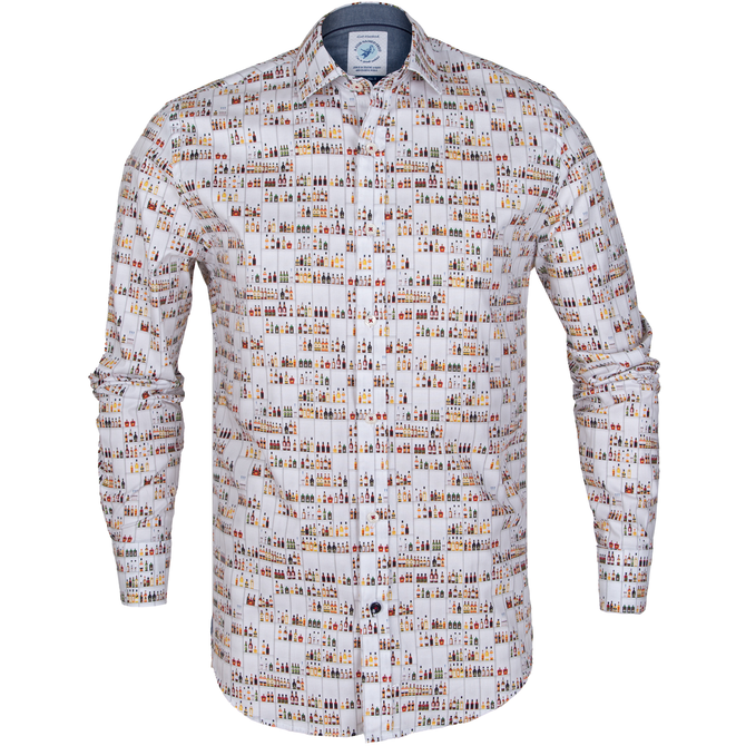 Liquor Store Print Stretch Cotton Shirt