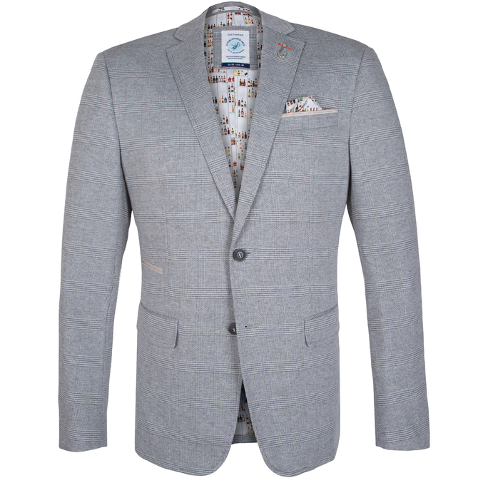 Light Grey Check Stretch Knit Blazer
