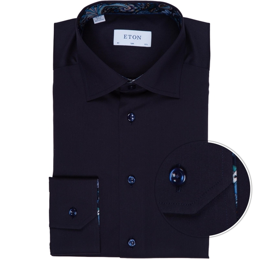 Slim Fit Luxury Cotton Twill Dress Shirt With Paisley Print Trim-new online-Fifth Avenue Menswear