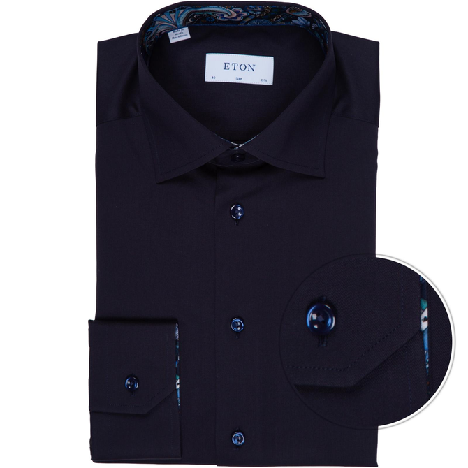 Slim Fit Luxury Cotton Twill Dress Shirt With Paisley Print Trim
