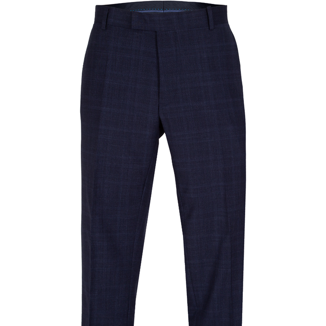 Caper Navy Tonal Check Wool Dress Trouser