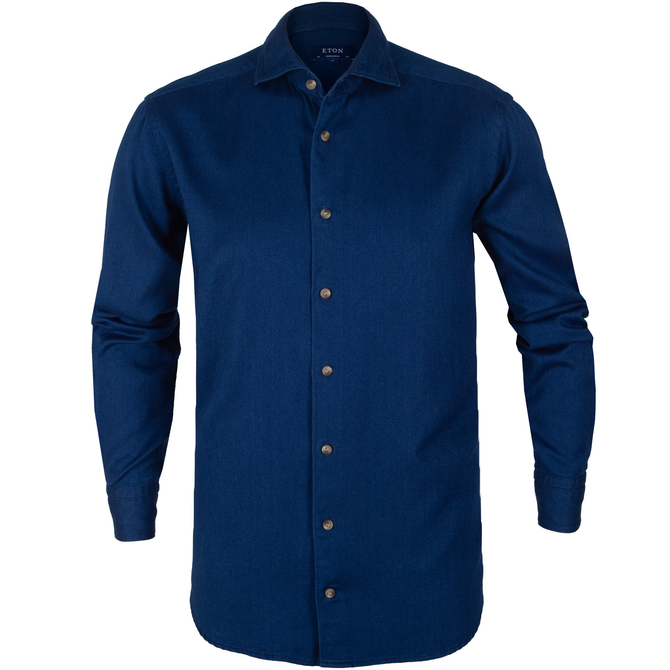 Contemporary Fit Satin Indigo Casual Shirt