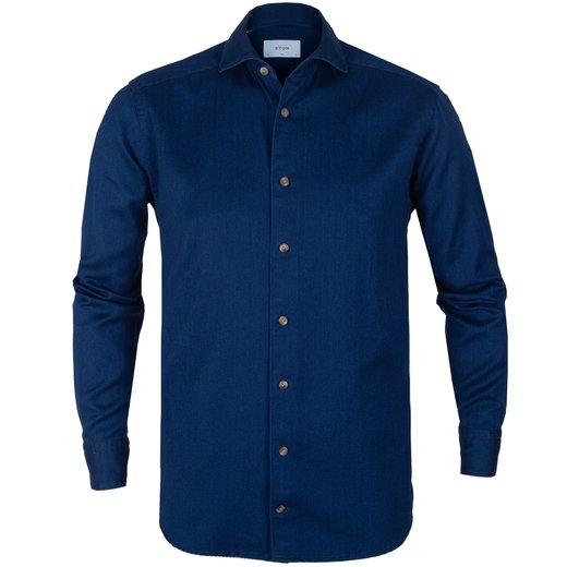Slim Fit Satin Indigo Casual Shirt-new-Fifth Avenue Menswear