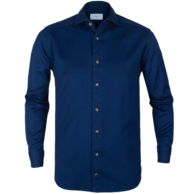 Slim Fit Satin Indigo Casual Shirt