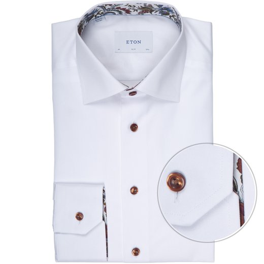 Slim Fit Luxury Cotton Twill Dress Shirt With Paisley Print Trim-new-Fifth Avenue Menswear