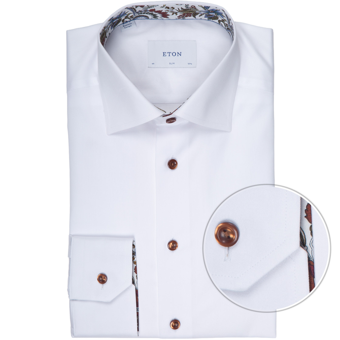 Slim Fit Luxury Cotton Twill Dress Shirt With Paisley Print Trim