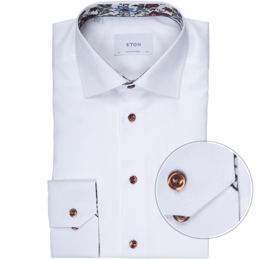 Contemporary Fit Luxury Cotton Twill Dress Shirt With Paisley Print Trim-new-Fifth Avenue Menswear