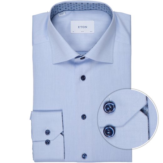 Slim Fit Luxury Cotton Twill Dress Shirt With Print Trim-new-Fifth Avenue Menswear