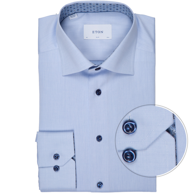 Slim Fit Luxury Cotton Twill Dress Shirt With Print Trim