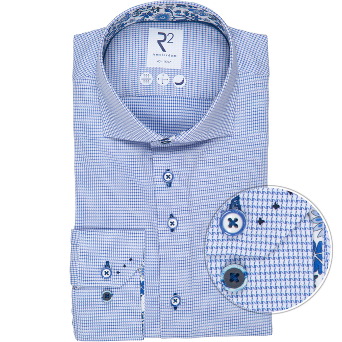 Luxury Houndstooth Cotton Dress Shirt With Print Trim