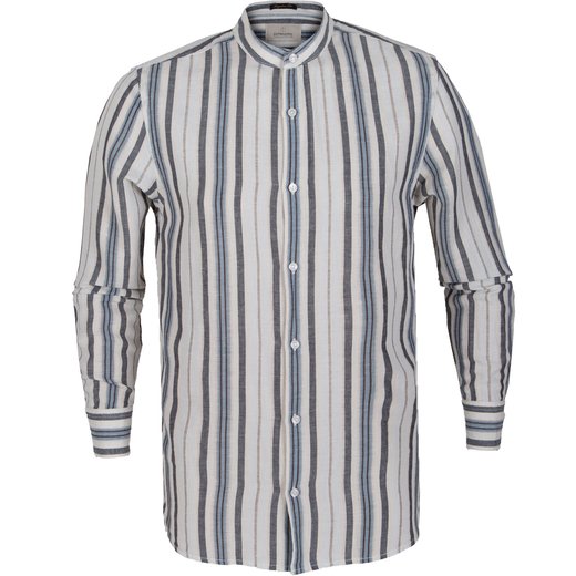 Gideon Cotton/Linen Blend Stripe Grandpa Shirt-new-Fifth Avenue Menswear