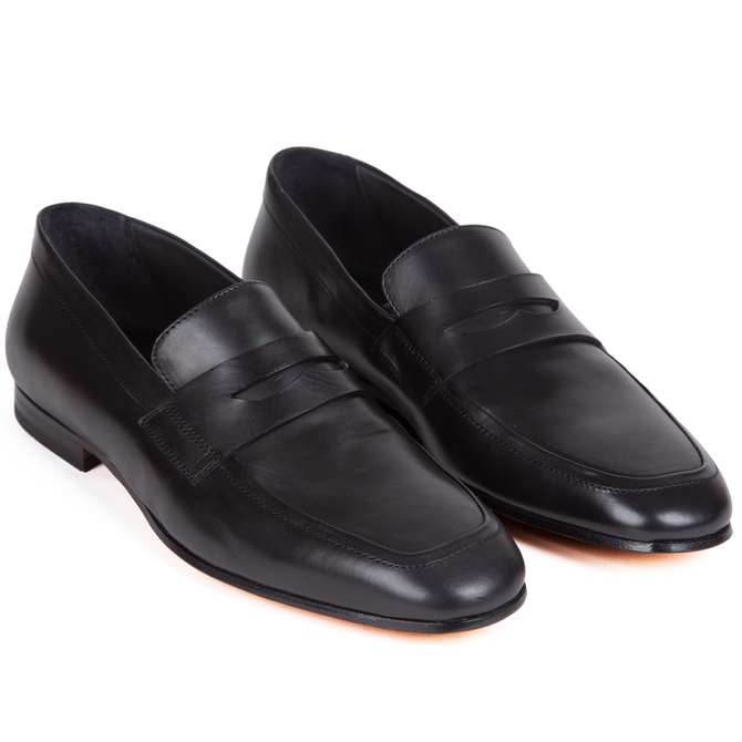 Crest Black Leather Loafers