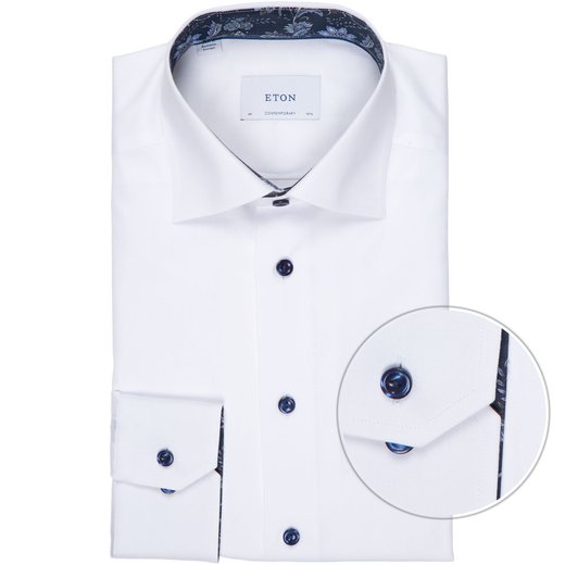 Contemporary Fit Luxury Cotton Twill Dress Shirt With Floral Print Trim-new-Fifth Avenue Menswear