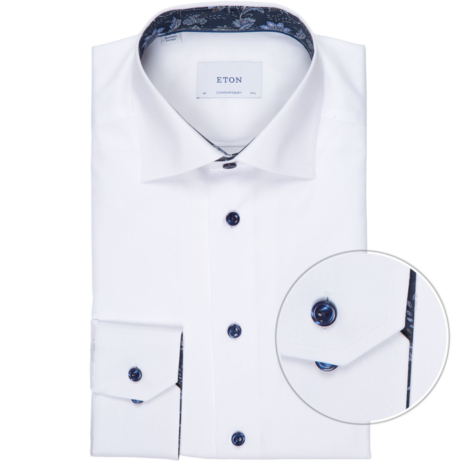 Contemporary Fit Luxury Cotton Twill Dress Shirt With Floral Print Trim