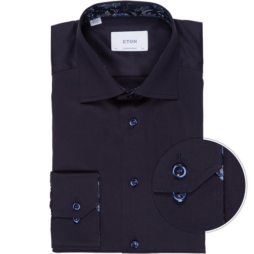 Contemporary Fit Luxury Cotton Twill Dress Shirt With Floral Print Trim-new-Fifth Avenue Menswear