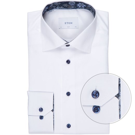 Slim Fit Luxury Cotton Twill Dress Shirt With Floral Print Trim-new-Fifth Avenue Menswear