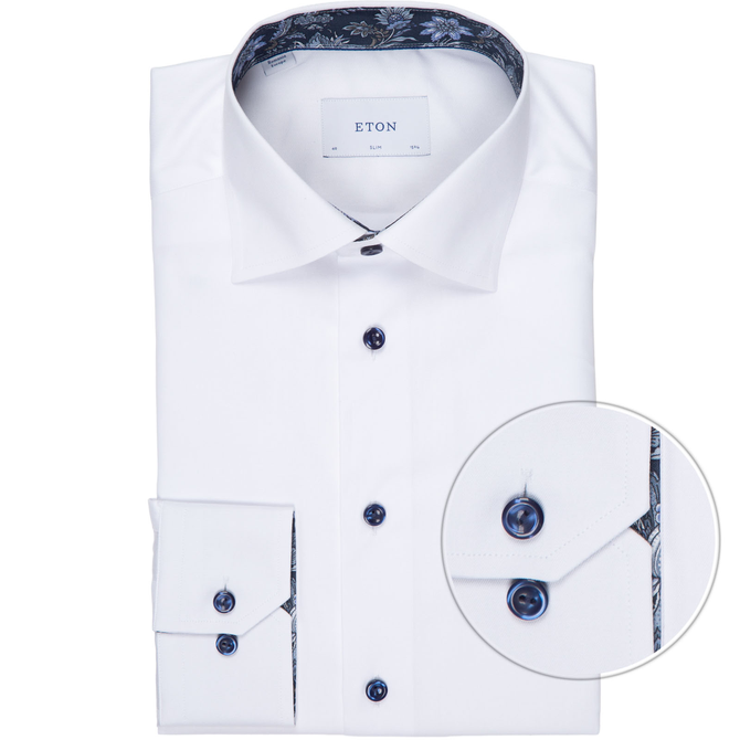 Slim Fit Luxury Cotton Twill Dress Shirt With Floral Print Trim
