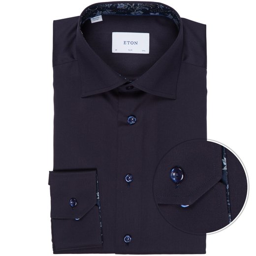 Slim Fit Luxury Cotton Twill Dress Shirt With Floral Print Trim-new-Fifth Avenue Menswear