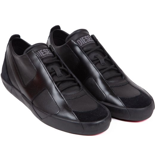 Black Slante-D Leather Sneakers-new-Fifth Avenue Menswear