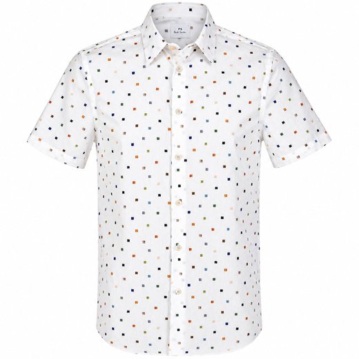 Tailored Fit Squares Print Short Sleeve Shirt-new-Fifth Avenue Menswear
