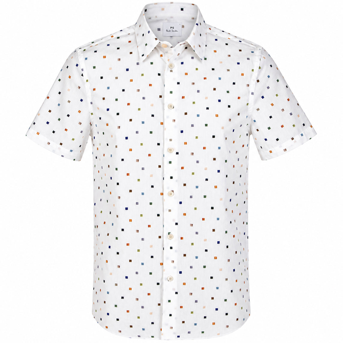 Tailored Fit Squares Print Short Sleeve Shirt