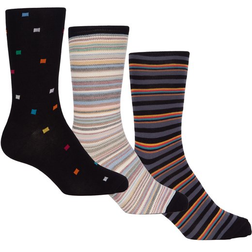 3 Pack Multi Squares & Stripes Cotton Socks-new-Fifth Avenue Menswear