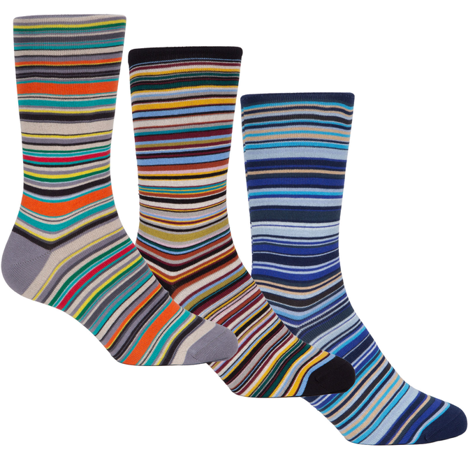 3 Pack Classic Multi Stripe Cotton Socks