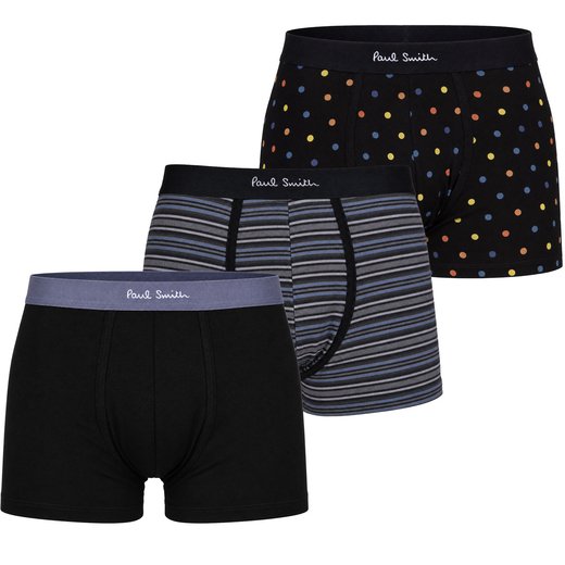 3 Pack Stripes, Spots & Plain Boxer Trunks-new-Fifth Avenue Menswear