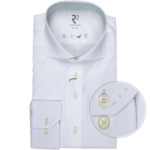Organic Cotton Twill Dress Shirt With Green Trim-new-Fifth Avenue Menswear