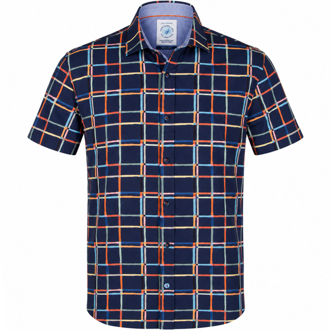 Art Lines Check Print Stretch Cotton Shirt
