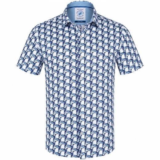 Geometric Birds Print Stretch Cotton Shirt-new-Fifth Avenue Menswear
