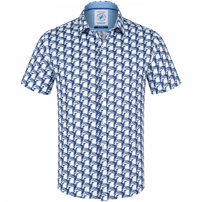 Geometric Birds Print Stretch Cotton Shirt